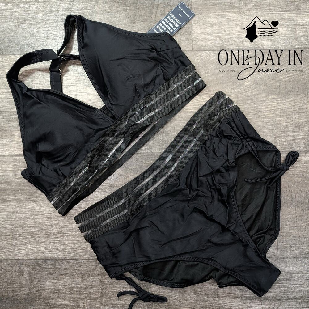 Blooming Jelly High Waist Drawstring Bikini Swimsuit Size XL